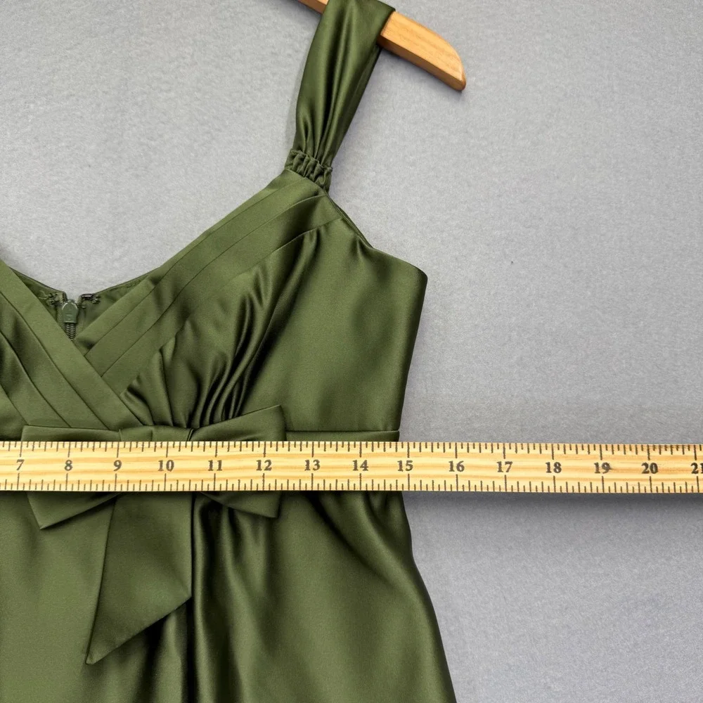 Melissa Sweet Olive Green Satin Empire Waist Bow‎ Cocktail Dress Womens Size 4